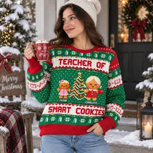 Custom Teacher and Gingerbread Kid Christmas Ugly Sweater - Personalized Name Sweatshirt