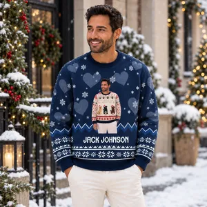 Personalized Festive Snowflake Christmas Ugly Sweater - Custom Portrait Photo Sweatshirt