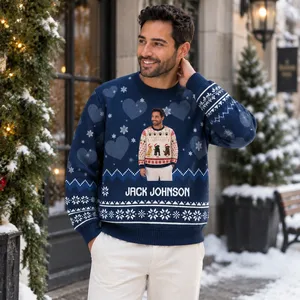 Personalized Festive Snowflake Christmas Ugly Sweater - Custom Portrait Photo Sweatshirt