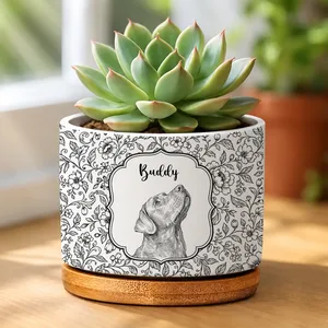Personalized Pet Portrait Plant Pot, Custom Dog Cat Photo Pencil Sketch Planter, Toile Pet Memorial Gift for Pet Lover