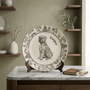 Dog Lover Custom Gift Chinoiserie Toile De Jouy Style - Personalized Ceramic Plate