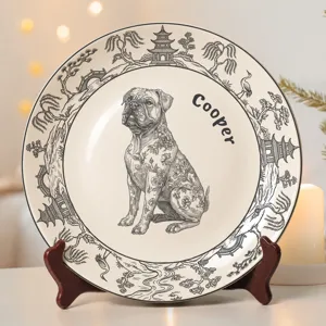 Dog Lover Custom Gift Chinoiserie Toile De Jouy Style - Personalized Ceramic Plate