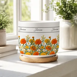 Custom Name & Birth Flower Birthday Gift For Her, Sisters, Daughter, Friends, Coworkers - Personalized Plant Pot