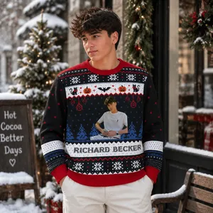 Cute Spooky Knit Sweater - Personalized Portrait Photo and Name Halloween Ugly Sweater