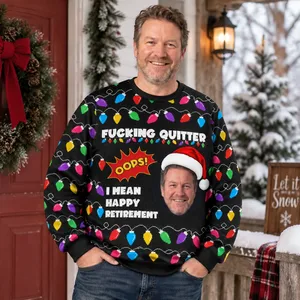 Personalized Christmas Ugly Sweatshirt With Face Photo - Funny Christmas Lights Sweater