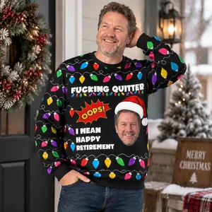 Personalized Christmas Ugly Sweatshirt With Face Photo - Funny Christmas Lights Sweater