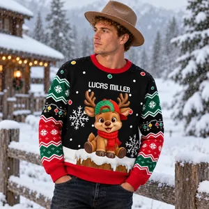 Cute Reindeer Ugly Sweater - Custom Name Christmas Sweater With Clipart Christmas Ugly Sweatshirt