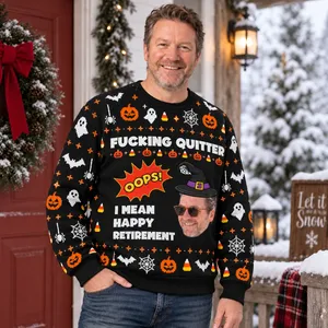 Funny Witch Hat Halloween Sweater - Personalized Halloween Ugly Sweatshirt With Face Photo