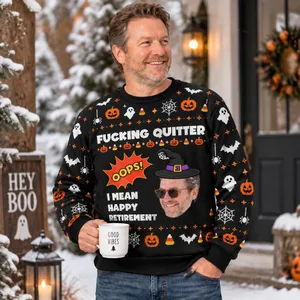 Funny Witch Hat Halloween Sweater - Personalized Halloween Ugly Sweatshirt With Face Photo