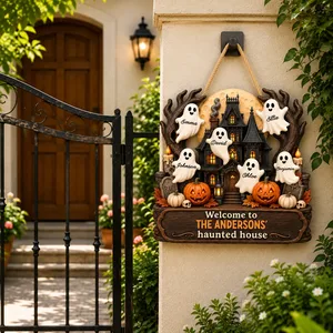 Welcome To Grandma Grandpa’s Haunted House Personalized Halloween Sign, Custom Family Names Ghost Mansion Decor, Spooky Home Gift