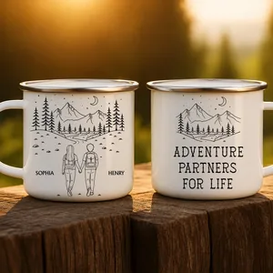 Adventure Partners For Life Couple Gift - Personalized Enamel Mug