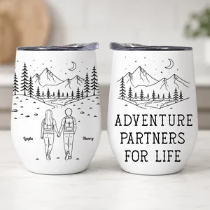 Adventure Partners For Life Couple Line Art - Personalized Wine Tumbler
