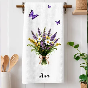 Mom Grandma Kitchen Watercolor Birth Flower Bouquet - Personalized Kitchen Towel