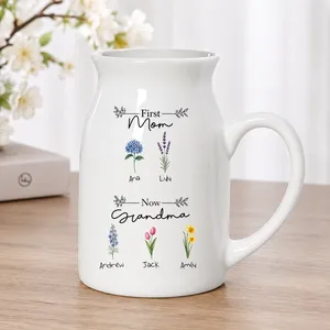 First Mom Now Grandma Birth Flowers - Personalized Ceramic Flower Vase