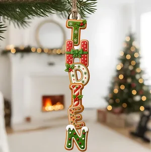 Custom Gingerbread Letter With Name For Family, Kids - Personalized Family Wooden Ornament, Christmas Stocking Tag, Name Ornament