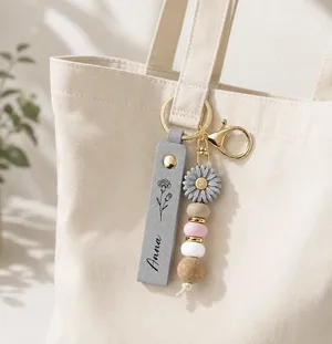 Custom Name & Birth Flower For Her, Sisters, Friends, Teacher, Coworkers - Personalized Beaded Keychain