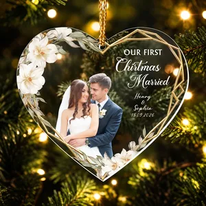 Our First Christmas Married As Mr & Mrs - 1st Xmas Together - Personalized Acrylic Photo Ornament