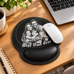 Custom Photo Bold Sketch Best Dad Papa Ever - Personalized Leather Mouse Pad