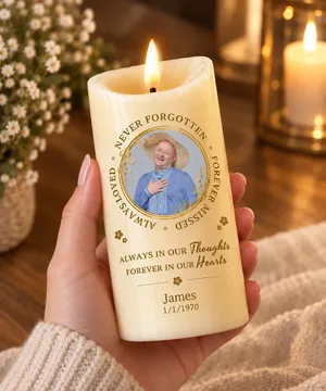 Custom Photo Memorial Always Loved Never Forgotten - Personalized Flameless LED Candle