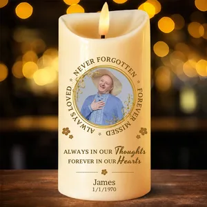 Custom Photo Memorial Always Loved Never Forgotten - Personalized Flameless LED Candle
