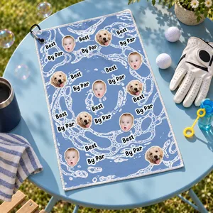 Custom Photo Best Dad By Par Funny Kid Vintage - Personalized Golf Towel