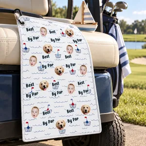 Custom Photo Best Dad By Par Funny Kid Vintage - Personalized Golf Towel