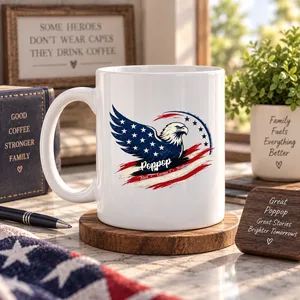 Custom Name Kids American Eagle Father's Day Mug - Personalized Coffee Cup For Grandpa Dad