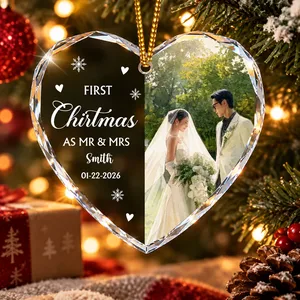 First Christmas As Mr & Mrs Custom Photo Watercolor Art Christmas 2026 - Personalized Ornament
