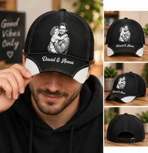 Custom Photo Bold Sketch Best Dad Grandpa Ever Family Portrait - Personalized Classic Cap