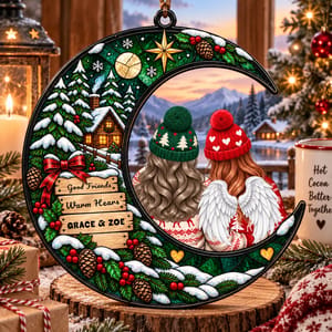 Sisters Besties Love You To The Moon - Personalized Window Hanging Suncatcher Ornament