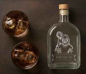 Custom Photo White Pencil Sketch Art Best Dad Grandpa Ever Family Portrait - Personalized Whiskey Bottle