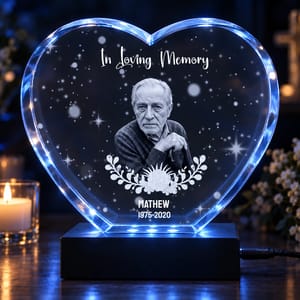 Custom Photo In Loving Memory Memorial - Personalized Crystal Heart