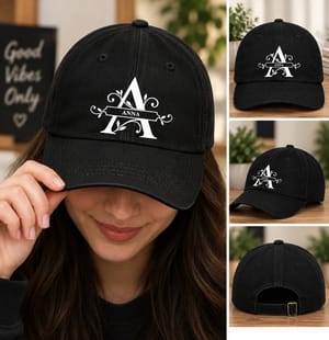 Personalized Name Monogram Baseball Cap - Custom Letter Hat