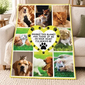 Personalized Photo Blanket Custom Pet Name, Snuggle This Blanket And Think Of Me Memorial Gift, Custom Puppy Picture Fleece Blanket for Dog Lovers