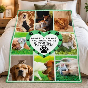 Personalized Photo Blanket Custom Pet Name, Snuggle This Blanket And Think Of Me Memorial Gift, Custom Puppy Picture Fleece Blanket for Dog Lovers
