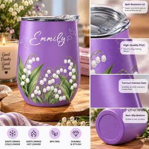 Birth Month Flower Watercolor Blooming In Love - Personalized Wine Tumbler