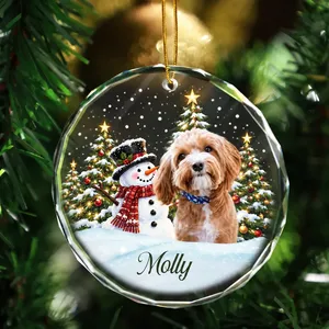 Custom Photo Pet Face - Christmas Gift For Dog Lovers, Cat Lovers, Pet Lovers, Pet Memorial - Personalized Circle Glass Ornament