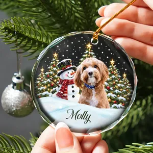 Custom Photo Pet Face - Christmas Gift For Dog Lovers, Cat Lovers, Pet Lovers, Pet Memorial - Personalized Circle Glass Ornament