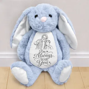 Custom Photo Pencil Sketch A Cuddle From Heaven Memorial - Personalized Soft Toy Bunny