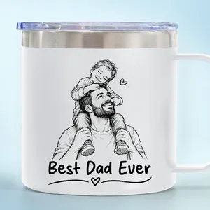 Custom Photo Bold Sketch Best Dad Grandpa Ever Family Portrait - Personalized 14oz Stainless Steel Tumbler With Handle
