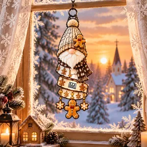 Personalized Christmas Gingerbread Gnome Acrylic Suncatcher, Custom Name Holiday Window Hanging, Cute Festive Winter Decor Gift