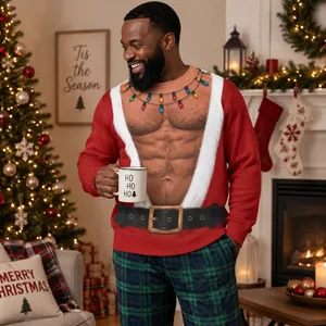 Christmas Lights Santa Belly Design Sweatshirt - Santa Suit Ugly Christmas Sweater