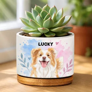 Custom Photo Realistic Watercolor Art Portrait Cat Dog Pet - Personalized Ceramic Plant Pot