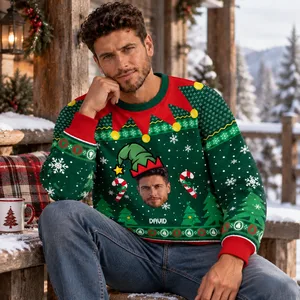 Custom Face Elf Sweater - Personalized Christmas Ugly Sweatshirt With Face Photo
