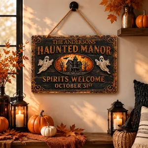 Personalized Halloween Door Sign Custom Family Name, Haunted Manor Spirits Welcome Decor, Gothic Haunted House Hanging Sign, Spooky Front Door Halloween Gift