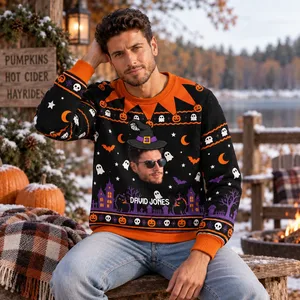 Spooky Halloween Ugly Sweater - Personalized Halloween Ugly Sweatshirt With Face Photo and Witch Hat Sweater