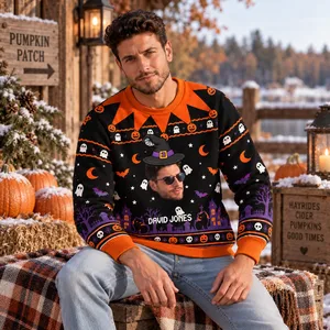 Spooky Halloween Ugly Sweater - Personalized Halloween Ugly Sweatshirt With Face Photo and Witch Hat Sweater