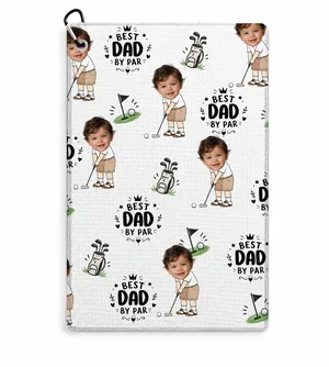 Custom Photo Best Dad By Par Funny Kid - Personalized Golf Towel