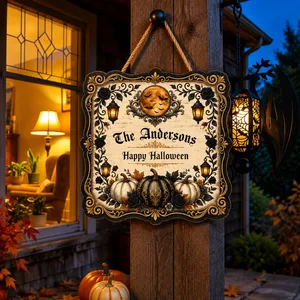 Custom Family Name Halloween Door Sign, Vintage Gothic Pumpkin Decor, Black Rose Lantern Welcome Sign, Personalized Halloween Home Gift
