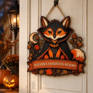 Custom Family Name Halloween Door Sign, Woodland Fox Witch Decor, Cute Fox Pumpkin Hanging Sign, Spooky Fall Front Door Decoration Gift